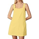Soamat Womens Summer Sleeveless Dresses Cotton Linen Mini Sundress Casual Square Neck Backless Solid Tank Shift Dress