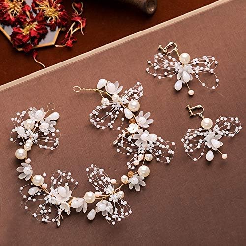 Aohua Korean Pearl Hair Belt Hair Jacket Set Bride Head Jewelry Simple Xianmei Pearl Hair Belt Earrings Marriage Hair Jewelry(FD804)