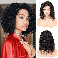 Curly Lace Front Wigs Human Hair-JOYFUL QUEEN Brazilian Virgin Lace Wigs with Baby Hair African American Women 13x6 Lace Frontal Wigs Natural Color 14 Inches(150% Density, Free Part)