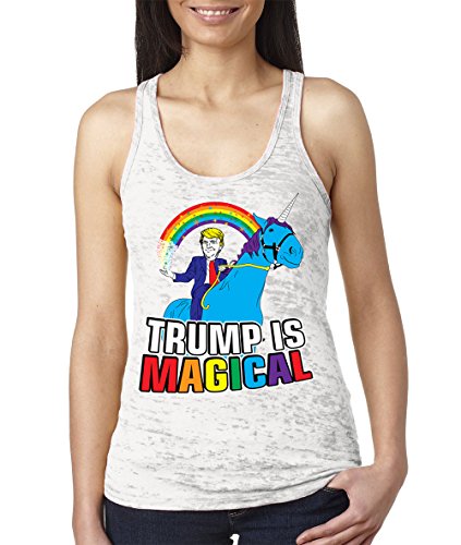 Women's Trump Is Magical Burnout Racerback Tank Top (White, X-Large)
