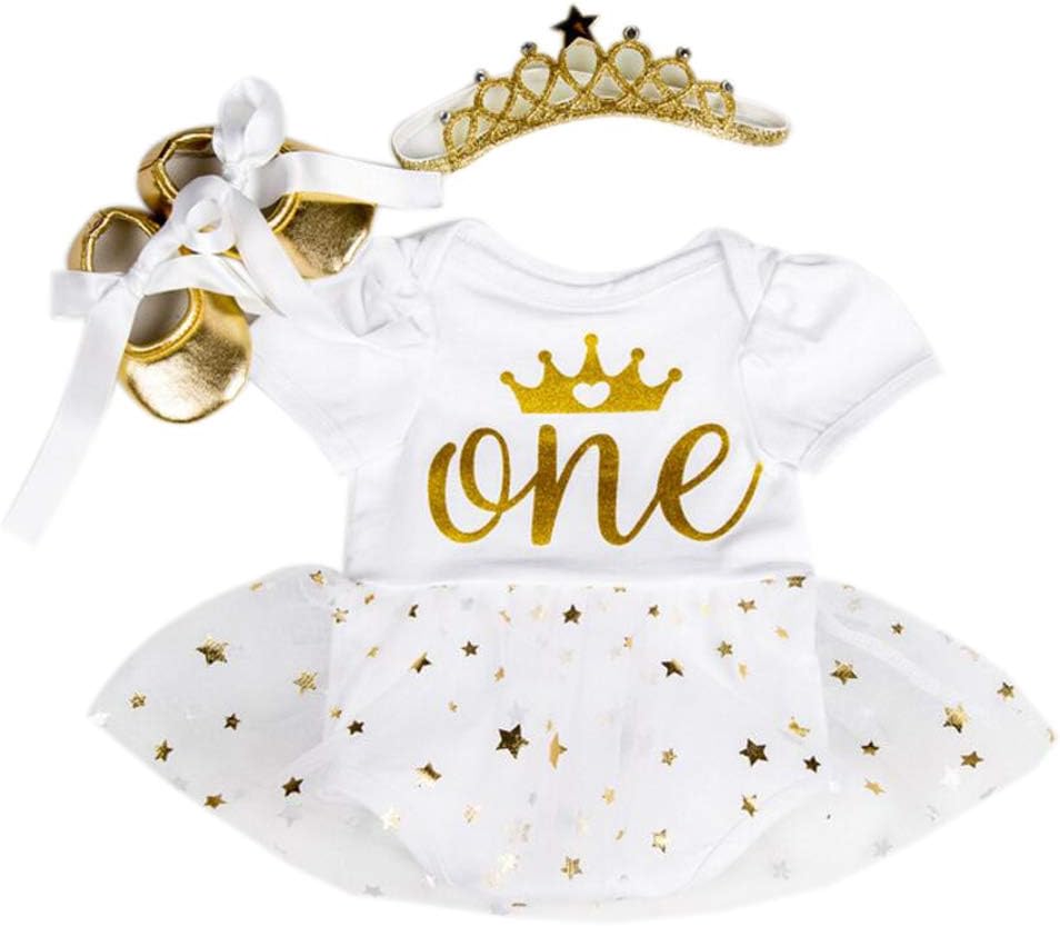 Baby Girls' 3PCs 1st Crown Birthday Tutu Dress with Headband Shoes
