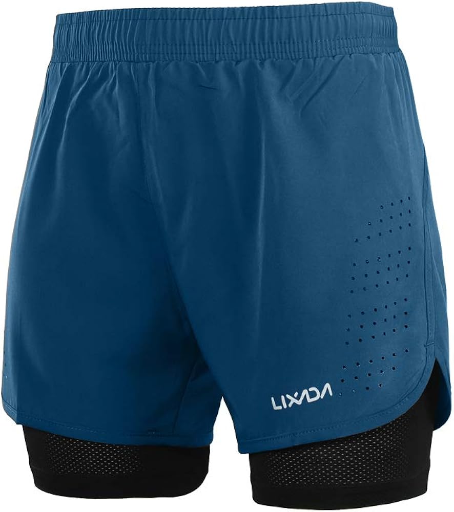 Lixada Men's 2-in-1 Running Shorts Quick Drying Breathable Active Training Exercise Jogging Cycling Shorts: Clothing