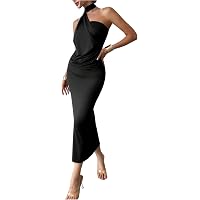 SOLY HUX Women's Bodycon Midi Dress Casual Sleeveless Square Neck Ruched  Wrap Split Long Dresses Pure Black Medium at Amazon Women's Clothing store