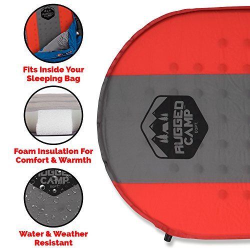 Self Inflating Sleeping Pad - Sleep Comfortably In The Outdoors - Camping Gear and Accessories For Hiking, Backpacking, Travel - Lightweight and Compact Camping Mat by Rugged Camp (red)