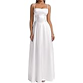 KUTUMAI Satin Maxi Dress Spaghetti Strap Lace Up Long Formal Dresses for Women Wedding Guest Cocktail Evening Prom