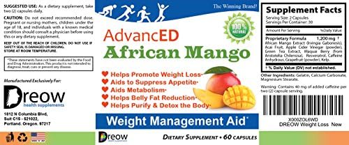 100% Pure African Mango Lean Weight Loss Pills by DREOW Supplements; Fast Weight Loss Diet Pills; boost your metabolism, overcome cravings, suppress your appetite, and burn fat fast! Become healthier!
