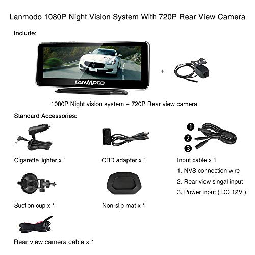 LANMODO Car Night Vision Front and Rear Dual Camera,Waterproof 8.2" HD