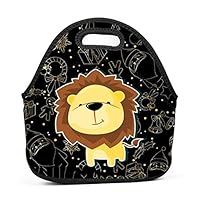 Smile Cute Lion Insulated Neoprene Lunch Bag for Men Women and Kids - Reusable Soft Lunch Box for Work and School Water-Resistant 3D Printed