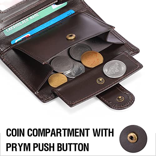SENDEFN Men's Leather Wallet, RFID Blocking Wallet, Men's Vertical Wallet with 19 Card Slots, 3 Bill Slots, 1 Coin Pocket with Button