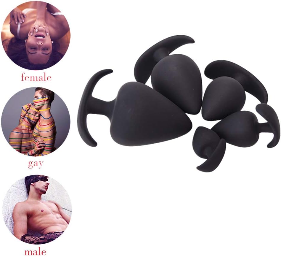 Anales Sexx Toy T-Shirt AnalesTrainer 5 Pcs Kit 5 Size Silicone Bútt Plugs, Amal Plugs,Beginner Starter Set Toys with T-bar Base Black By FunD