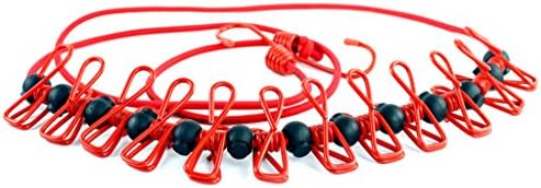 DHCare Portable Travel Elastic Retractable Clothesline Outdoor Adjustable Clothesline with 12pcs Clothespins for Outdoor and Indoor Use (Red)