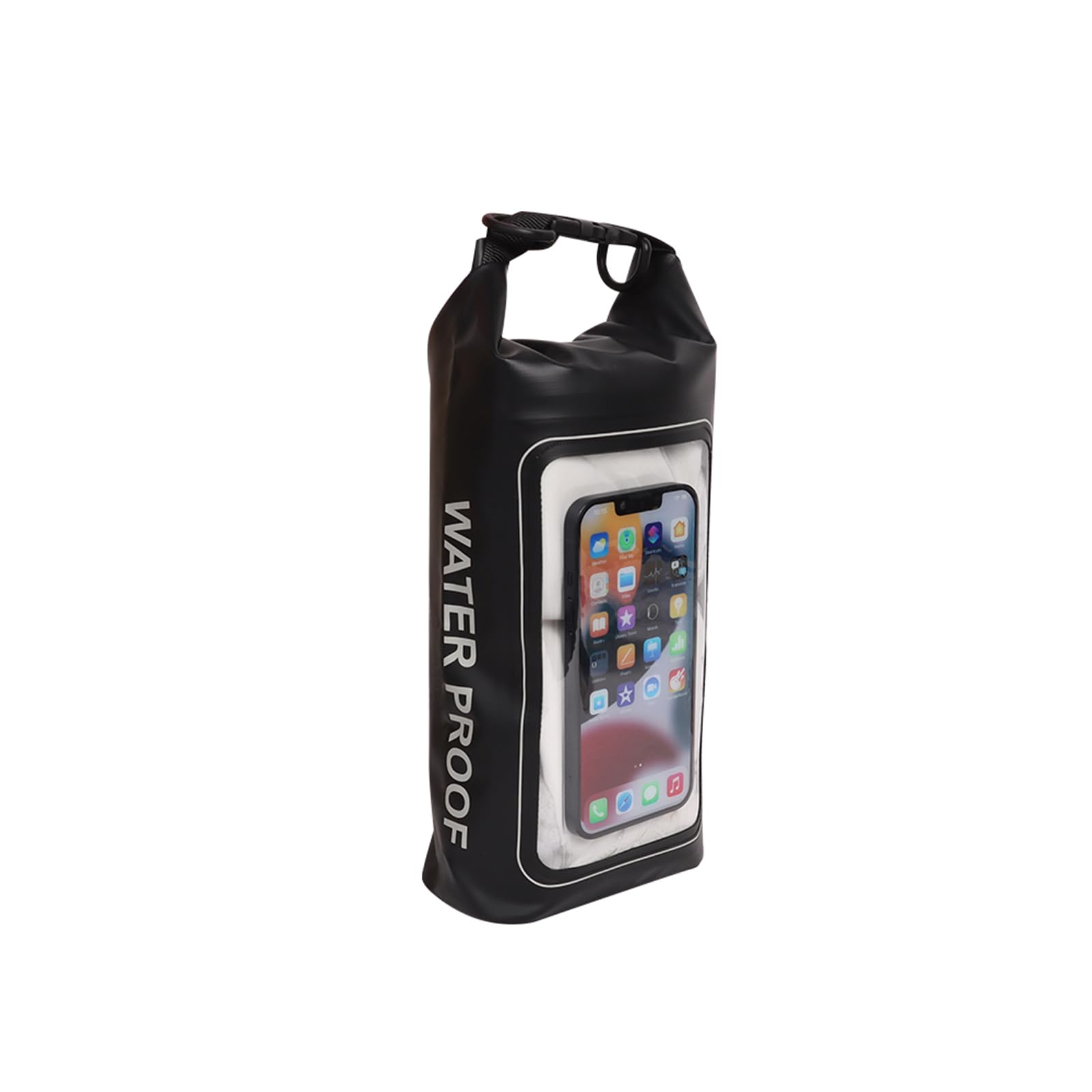 Plliocse Dry Bag Waterproof Dry Bag Phone Pouch, 2 in 1 Dry Sack and Phone Bag, 2L Small Boat Dry Bags with Adjustable Shoulder Strap for Hiking, Camping, Cycling (Black)