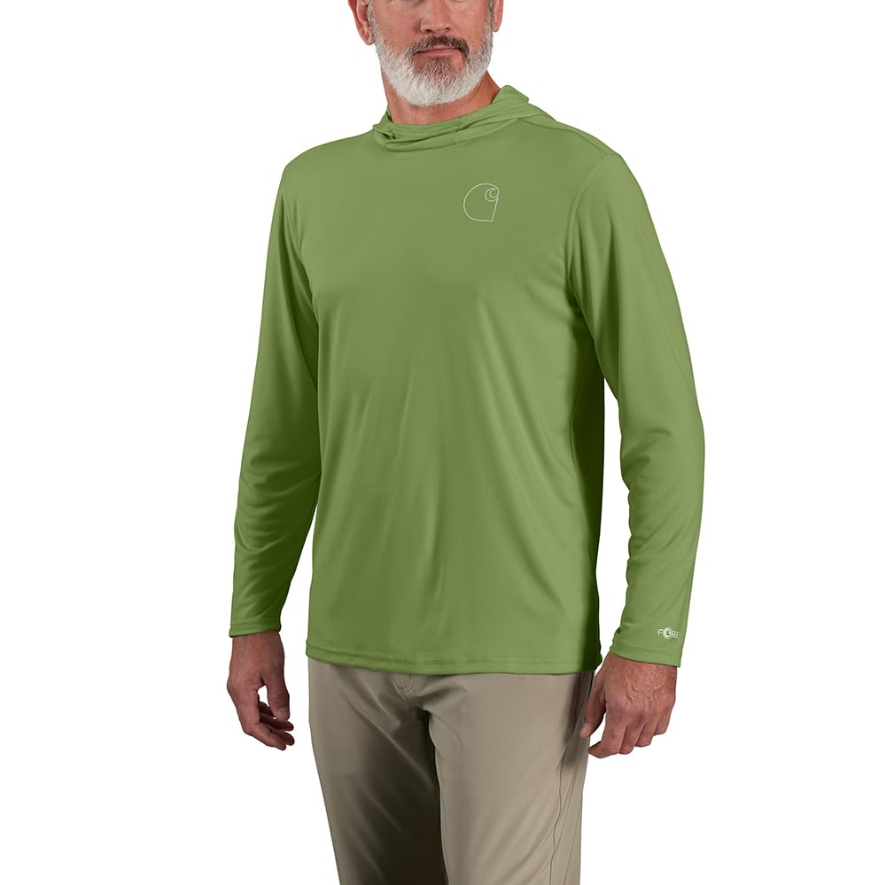Carhartt Men's Force Sun Defender™ Lightweight Long-Sleeve Hooded Logo Graphic T-Shirt, Switchgrass, Small Image