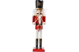 Christmas Nutcracker Soldier Figurine Decorations - 14.75H in Nutcracker Christmas Decor Traditional Soldiers Wooden Red Nutcracker Xmas Festive Gifts Farmhouse Décor for Fireplace Newman House Studio