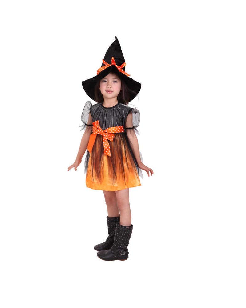 Matissa Kids Halloween Witch costume Fancy dress party (XS, Orange)
