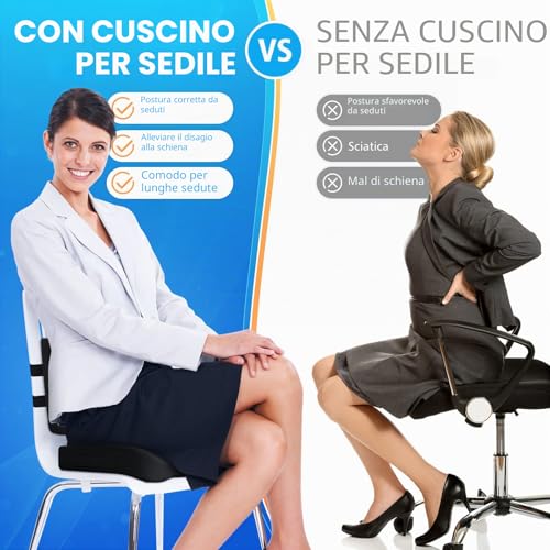 CushZone Seat Cushion,Lumbar Pillow with Adjustable Strap Sciatica Pain Relief with Washable Memory Foam Cover for Car, Travel, Wheelchair, Black