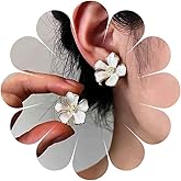 Sttiafay Vintage Enamel Flower Earrings Large White Flower Earrings Metal Flower Stud Earrings Enamel Flower Petal Earrings Statement Floral Earrings Flower Earrings for Women
