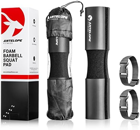 Antelope Fitness Barbell Squat Pad, Fits Olympic and Standard weight Bars, High-density Foam Neck and Shoulder Protective Support for Squats, Lunges and Hip Thrusts with Carrying Bag + Safety Strap