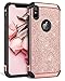 BENTOBEN iPhone Xs Max Case, Bling Glitter Slim Shockproof Two Layer Protective Shiny Girl Women Faux Leather Full Body Soft Bumper Hard PC Phone Cover for Apple iPhone Xs Max 6.5”(2018), Rose Gold