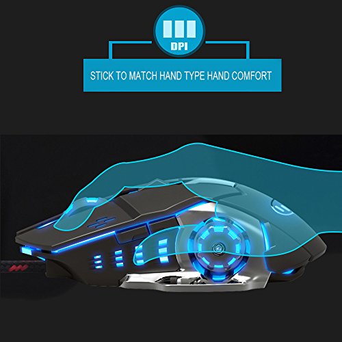 Tunable Gaming Mouse,Wired LED Light Optical 1600DPI Gaming Mute Mouse Mice for PUBG (black)