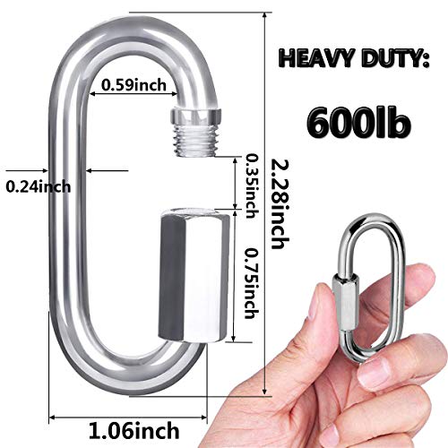 Quick-Link-Lsquirrel-304-Stainless-Steel-D-Shape-Locking-Carabiner-Heavy-Duty-Repair-Link-Pets-Keychain-for-Outdoor-Traveling-Equipment-M4-M6-M8-Capacity-200lb-600lb-1200lb-M6-10pack