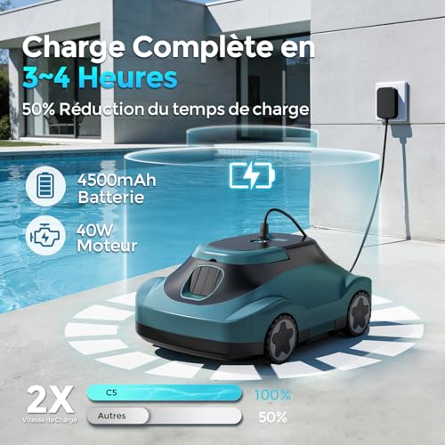 Pool Robot, Wireless Pool Vacuum Cleaner, 180 Min Autonomy, Powerful Suction, Intelligent Navigation, Ultra-Fine Filtration, Self-Parking, Wireless Pool Robot for Above Ground Pools 200 m²