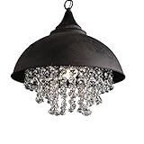 Industrial Wrought Iron Vintage Retro Crystal Pendant Light - LITFAD Adjustable 14