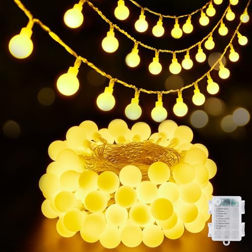 Brightown Battery Operated String Lights, 6.2M/20.34Ft 60 LED Globe Fairy Lights with Green Vines for Indoor/Outdoor Balcony Classroom Wedding Girls Room Decor（Warm White）