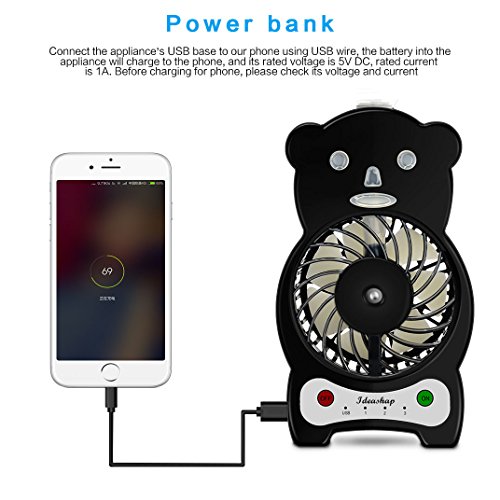 Ideashop Handheld Misting Fan Mini USB Fan Mini Desk Fan with Personal Cooling Mist Humidifier Rechargeable Battery 3 Speeds, 1 Led Light Portable Fan Outdoor Fan (Black)