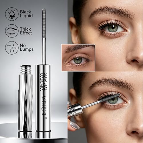 5D Mascara with Wire Brush, Black, Waterproof, Volume and Length | Smudge-proof, long-lasting, vegan, make-up removal with warm water, reusable brush