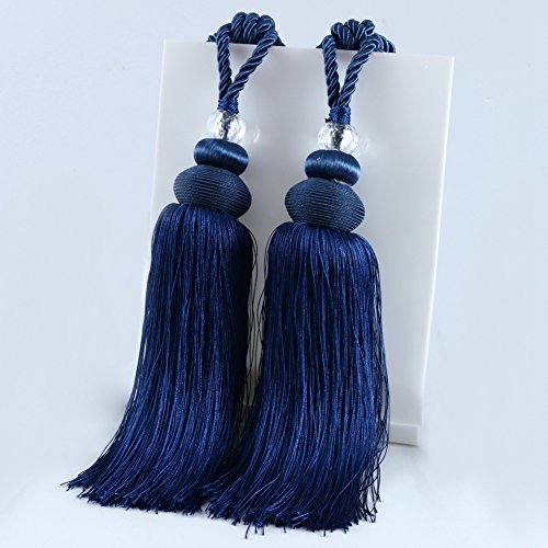 BERTERI 1 Pair Decorative Livingroom Curtain Rope Tieback with Tasselsï¼Œ Elegant Royal Blue Curtain Beads Tassels Holdback Window Treatment Accessories