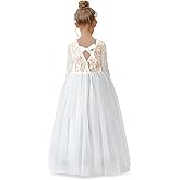 Tutu.kk Toddler Girls Tutu Dress Lace Bow Tie-Back Straight Tulle Long Sleeve Flower Girl Dresses for Party