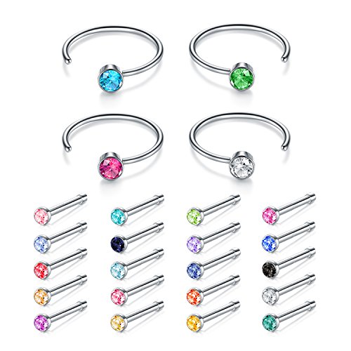 22g 24pcs nose rings 316l stainless steel nose hoop ring nose stu…