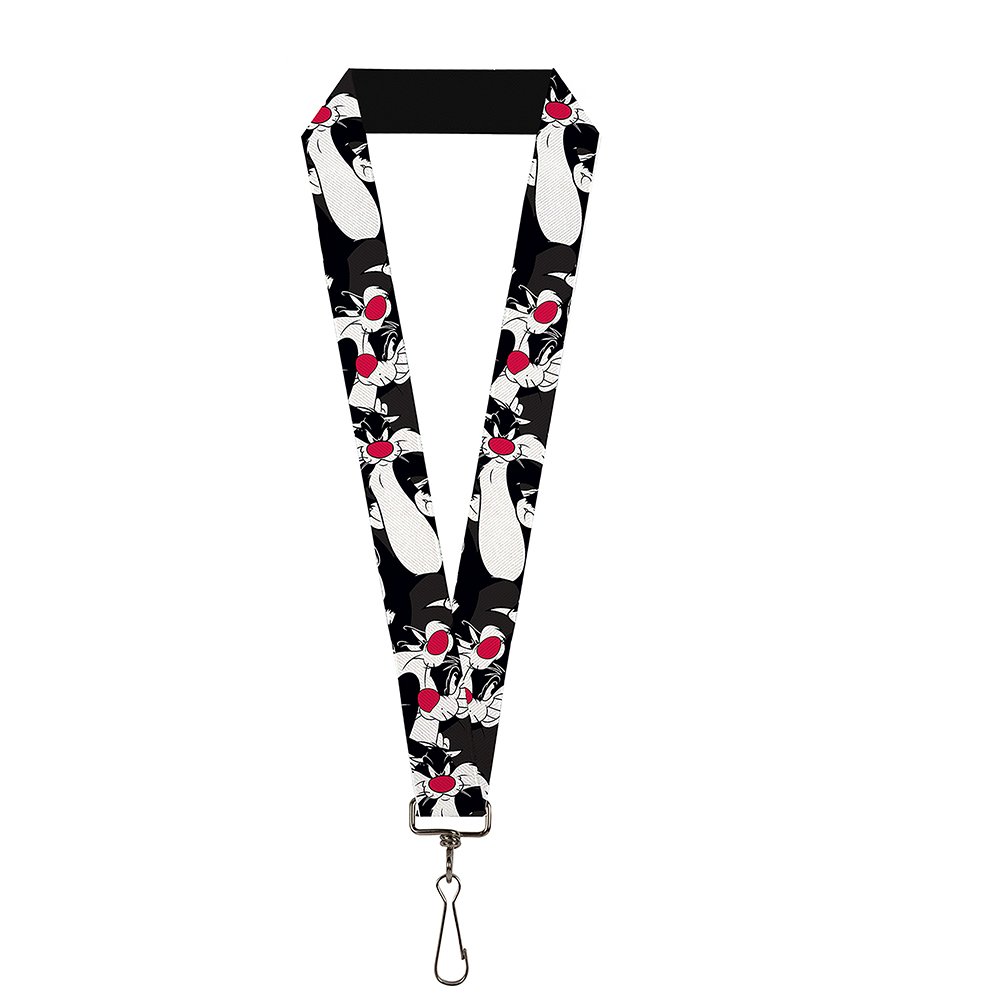Buckle Down Men's Lanyard-1.0-Sylvester The Cat Poses Stacked Black Key Chain, Multicolor, One Size
