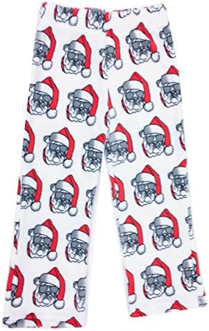 Kings n Queens Unisex White Red Santa Dog Coral Fleece Pajama Pants 10