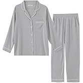 Simple&Opulence Women's Bamboo Viscose 2-Piece Pajamas Long Sleeve Button-Down Pants Soft Cooling Bridesmaid Sleepwear Gift