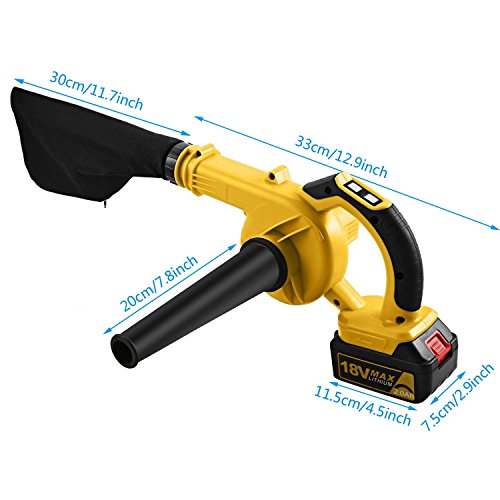 Kaluo Cordless Handheld Blower with Dust Bag, 2Ah 18V Blower for Leaf Dust Blower Vehicle Dryer(US STORAGE) (Yellow-18V)