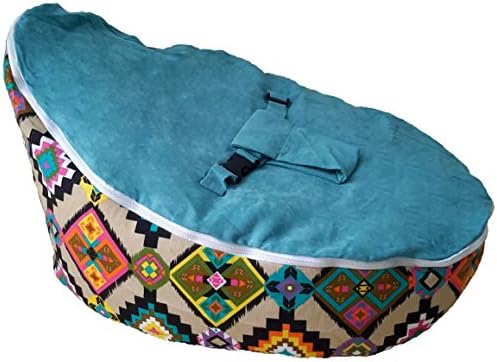 UNFILLED Baby Bean Bag Chair | Cozy Adaptable Newborn Seat Lounger | Lightweight and Portable | Anti-Flat Head | 2 Soft Removable Top Covers | 3-point Safety Harness For Infants (ETHNIC PRINTS BLUE)
