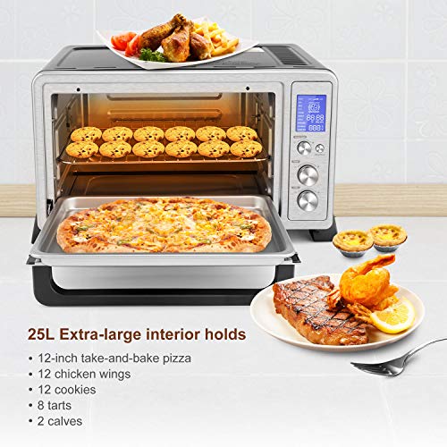 Toaster Oven, Vestaware Convection Oven 27QT Digital LCD Display Smart Countertop Oven with Baking Pan Broil Rack Rotisserie Fork and Removable Crumb Tray, Stainless Steel - Thumbnail 6