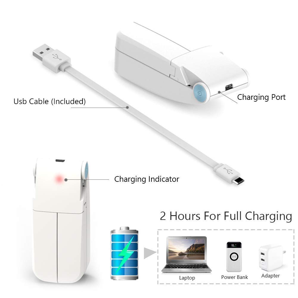 KuDiff Mini Handheld Fans Personal Fan Dual Heads Battery Operated Portable USB Rechargeable Small Desk Fan Electric Pocket Folding Fan for Travel/Home/Outdoor/Work/Summer (Pink Dual Head) (White)