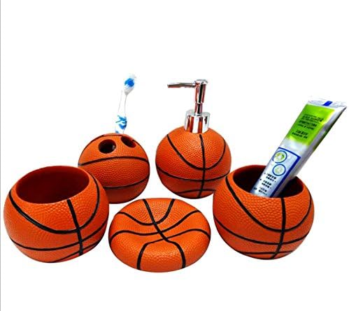 Fashionable Basketball Bathroom 5pcs Set Supplies Creative Resin Bathroom Accessories Set Kids Bath Accessories Beautiful Home Gifts