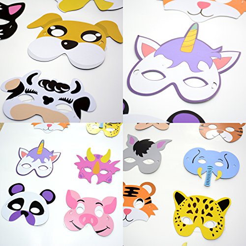 25PCs Animal Masks for Kids Birthday Jungle Safari Zoo theme Party Supplies Dress - up Party Kit Favors