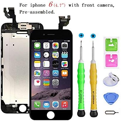 Screen Replacement Compatible with iPhone 6 4.7” Full Assembly - LCD Touch Display Digitizer with Sensors and Front Camera, Compatible with iPhone 6 4.7inch-Black