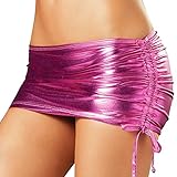 TIAOBU Womens Shiny Metallic Pleated Clubwear Party Mini Skirt with Inside Panty