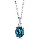 Gem Stone King 925 Sterling Silver London Blue Topaz and White Created Sapphire Pendant Necklace For Women (1.85 Cttw, Gemstone November Birthstone, Oval 9X7MM, with 18 Inch Silver Chain)
