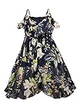 JerrisApparel Girls' Summer Spaghetti Strap Off Shoulder Flowers Boho Maxi Dress