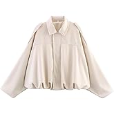 WOWULOVELY Women's Faux Suede Bomber Jacket Lapel Pilot Pocket Coat Casual Oversized Long Dolman Sleeves Trendy Streetwear