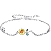 CUOKA MIRACLE Sunflower Bracelet 925 Sterling Silver Chain Adjustable Sunflower Bracelet for Women Sunflower Jewelry Gifts for Women