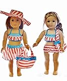 Ebuddy 5pc Hat Tops Handbag Underwear Skirt Pink Bikini Swimsuit Swimwear Clothes Fits 18 Inch Doll