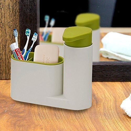 EKRON Multi-Utility Plastic Sink Organiser with Liquid Hand wash Soap Dispenser Pump and Storing Slots (Standard, Random Colour)